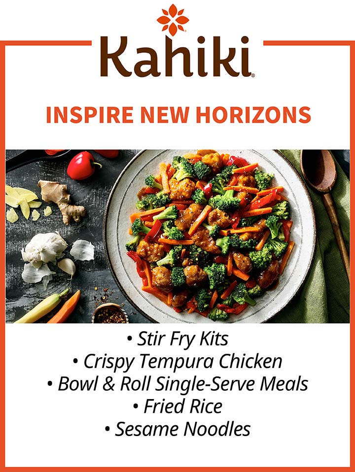 KAHIKI®. INSPIRE NEW HORIZONS. Stir Fry Kits - Crispy Tempura Chicken - Bowl & Roll Single-Serve Meals - Fried Rice - Sesame Noodles